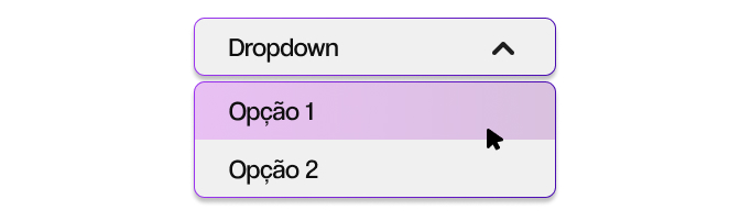 Botão dropdown com duas opções sendo mostradas. Mouse pousado em cima da primeira opção